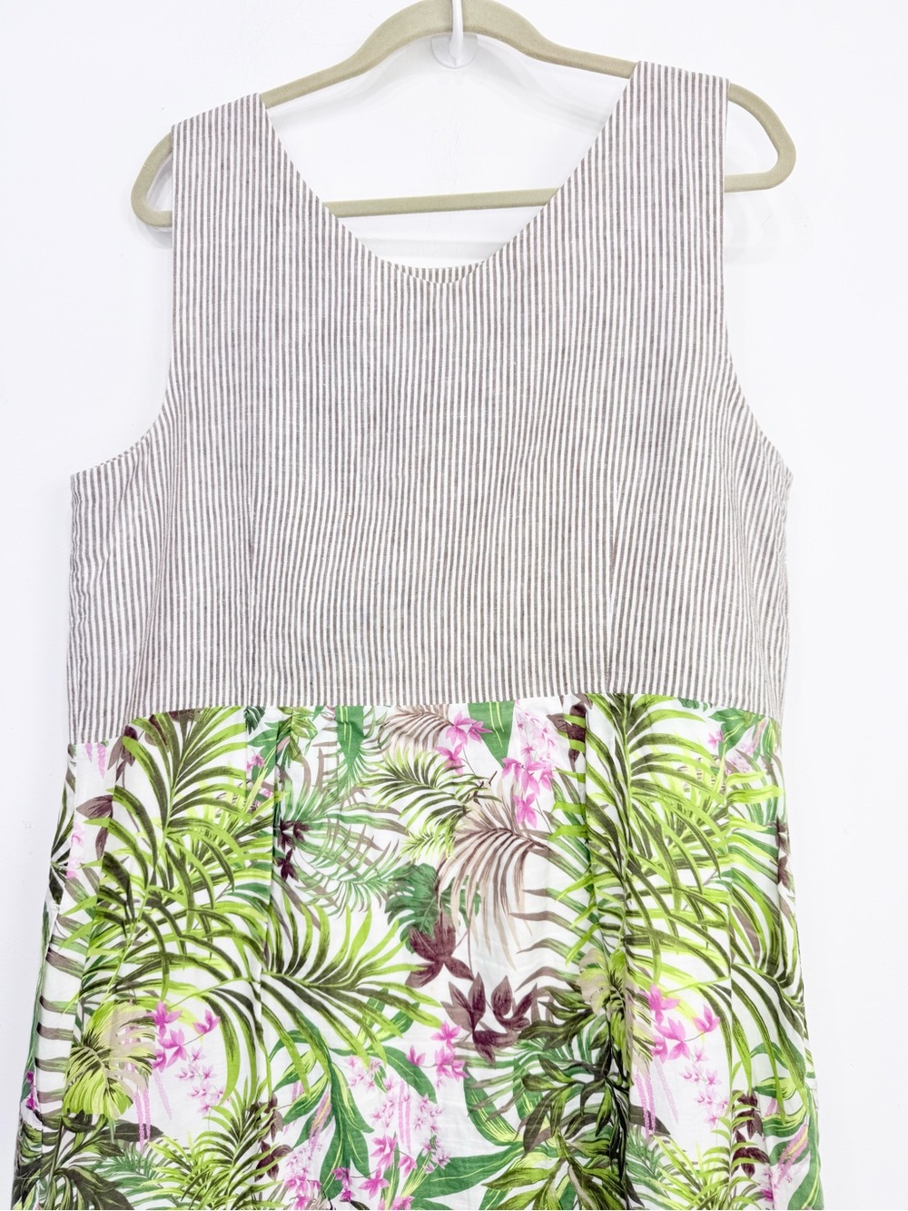 J Jill Linen Striped Bodice Tropical Print Cotton Skirt Midi Resort Summer Dress - Picture 7 of 15